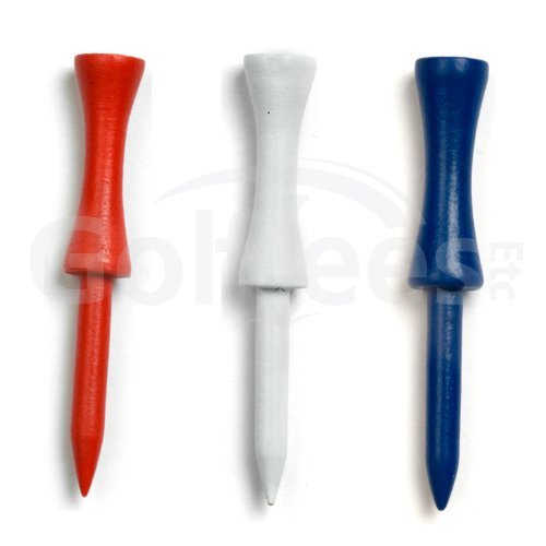 2 3/4" Inch Step Down Golf Tees | Made from Natural Hard Wood | Strong, Light Weight & Biodegradable Material | Pack of 100 - Red/White/Blue Mix
