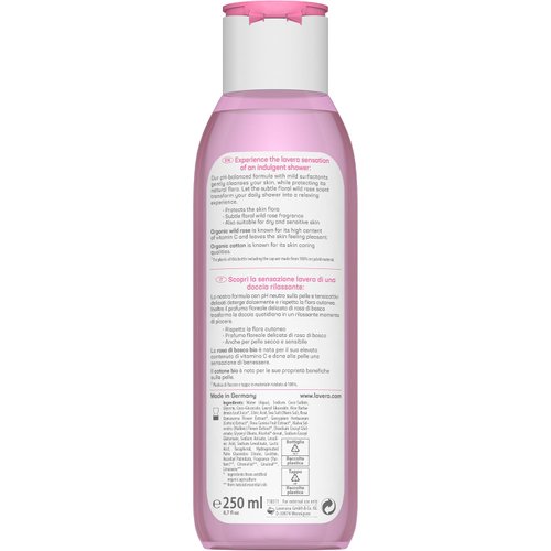 lavera Indulgent Body Wash - cleansing with organic wild rose & cotton - pH-neutral formula, protects the skin microbiome and moisturizing - PETA certified - vegan - natural cosmetics - 8,45 fl.oz.