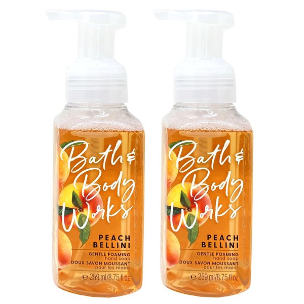 Generic Bath and Body Work PEACH BELLINI 2 Pack Gentle Foaming Hand Soap Set - 8.75 fl oz / 259 mL each, orange