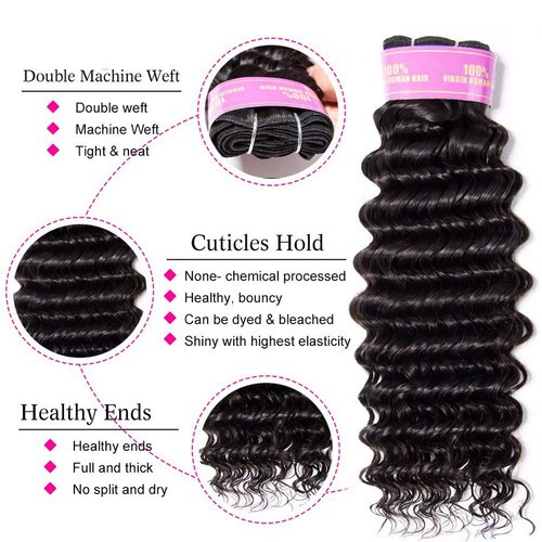 RECOOL 10A Brazilian Hair Deep Wave Bundles Human Hair Extensions One Piece Separately Bundle Single Bundle Natural Color(1 bundle 12 inch, deep wave)