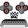 PIXHOTUL Race Car Party Decorations - 3 Pcs Checkered Race Track Tablecloths, 8 Pcs Foil Race Car Balloons Black Checkered Flag Table Cover for Kids and Adults Race Car Birthday Party Supplies