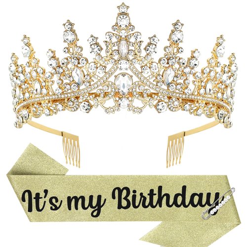 Birthday Crown Adult Woman & Glitter It's My Birthday Sash for Women Birthday Tiara for Women Princess Tiara Birthday Hat Birthday Headband for Parties Favors Birthday Decorations