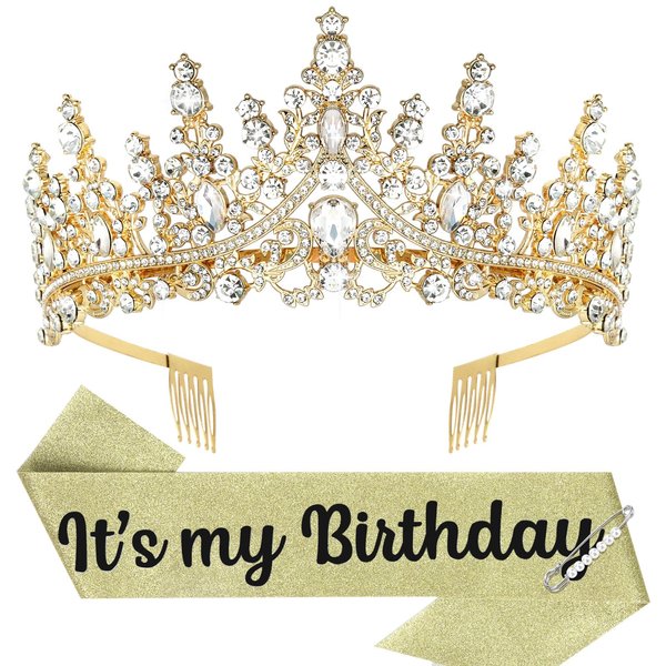 Birthday Crown Adult Woman & Glitter It's My Birthday Sash for Women Birthday Tiara for Women Princess Tiara Birthday Hat Birthday Headband for Parties Favors Birthday Decorations