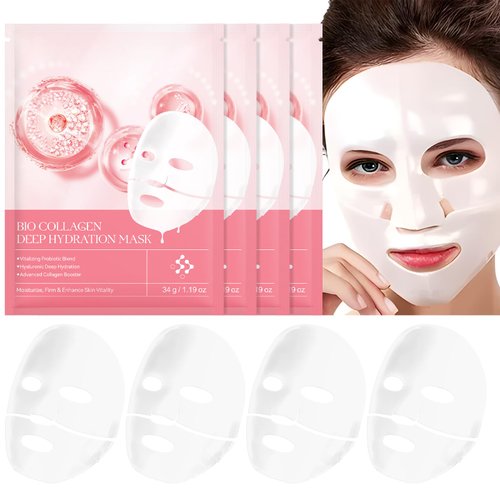 Collagen Face Mask, Bio-Collagen Real Deep Mask, Deep Collagen Overnight Mask, Collagen Night Wrapping Mask, Deep Collagen Anti Wrinkle Lifting Mask, Deep Collagen Mask for Skin Care (4 PCS)