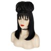 Juziviee Black Wig for Costume Women With Buns Necklace Cute Soft Black Wigs for Halloween Costume Cosplay JZ020BK