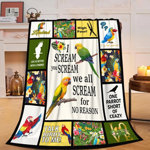 Parrot Blanket Soft Cozy Parrot Bird Throw Blanket Gift for Women Girls Super Plush Warm Parrot Stuff Lightweight Fleece Flannel Gift Blankets for Kids Adults 50"X40"