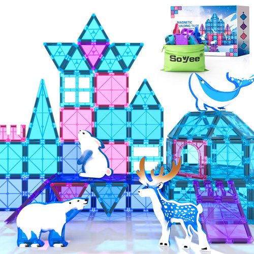 Magnetic Tiles Frozen Toys Arctic Animal Magnet Tiles Toddler Toys for Girls Ages 3-5 4-7 6-8 Pretend Play Magnetic Toys Building Blocks Kids Toys Gifts for 3+ Year Old STEM Learning and Fun