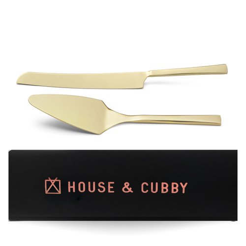House & Cubby Cake Knife and Server Set - Black Cake Cutting Set for Anniversary, Engagement, Birthday Parties - Elegant Wedding Cake Knife & Cake Serving Set - Black Wedding Knife