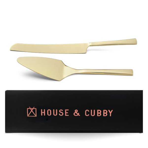 House & Cubby Cake Knife and Server Set - Black Cake Cutting Set for Anniversary, Engagement, Birthday Parties - Elegant Wedding Cake Knife & Cake Serving Set - Black Wedding Knife