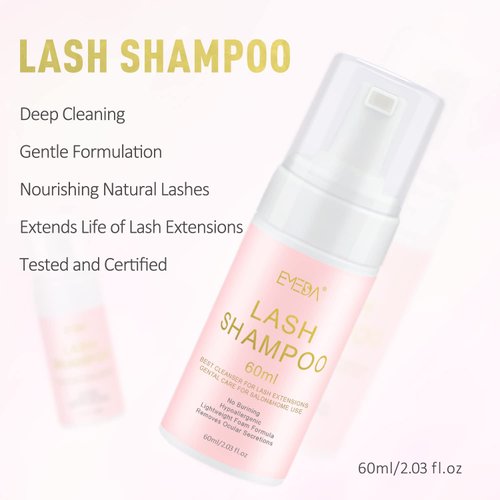 EMEDA Lash Shampoo for Lash Extensions 60ml / 2 fl.oz Eyelash Extension Cleanser Oil Free Foam Soap Lash Bath for Cluster Lashes Wash Oil Dustcare, Gentle Lash Cleaning Kit with Rinse Bottle Brush