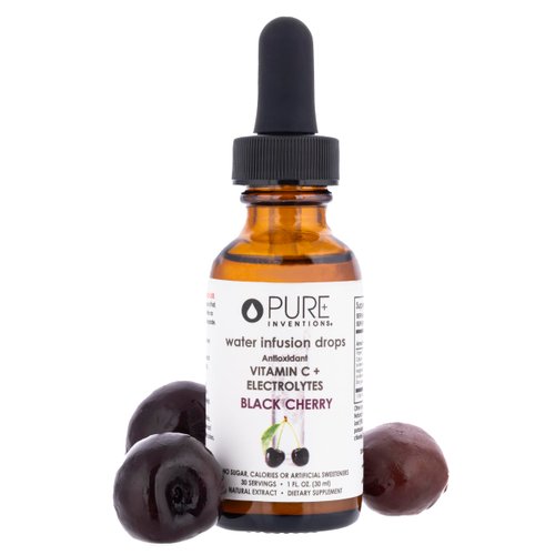 Pure Inventions Antioxidant Vitamin C + Electrolytes - Black Cherry - Water Infusion Drops - No Sugar or Calories - 30 Servings - 1 oz