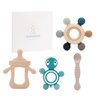 Baby Silicone Teething Ring Teether Gift Set for Boys and Girls Over 3 Months Soothes Gums Fits Small Hands Ergonomic Design Set of 4 Toys Ideal Gift Box BPA Free