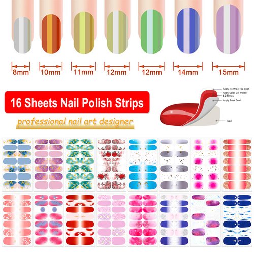 DANNEASY 16 Sheets Ombre Nail Polish Stickers Full Nail Wraps Stick on Nail Polish Strips Gel Nail Strips Self Adhesive Fingernail Sticker Nails for Women with Nail File, Cuticle Stick
