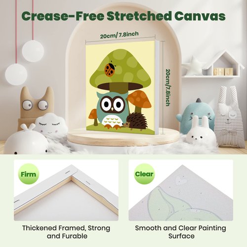 Bowetile 4 Pack Framed Paint by Numbers for Kids, Cartoon Paint by Numbers for Kids Ages 8-12, Kids Paint by Number Kits on Canvas, DIY Oil Painting Acrylic Paints for Home Wall Art Decor, 8x8in