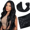 HUAYI Black Clip in Hair Extensions Real Human Hair 16 Inch 120g #1 Jet Black Hair Extensions Clip ins Human Hair Natural Hair Extensions Clip in Full Head 7pcs