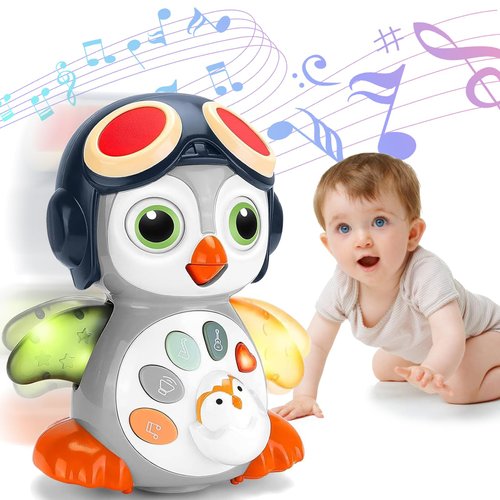 Crawling Musical Penguin Baby Toys with Music & Light Infant Tummy Time Toys for Babies 0 3 6 9 12-18 36 Months Newborn Devolopment Toddler Boy Girl Age 1 2 3 Year Old Christmas 1st Birthday Gifts