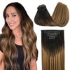 GOO GOO Clip in Hair Extensions Real Human Hair, 18inch 130g 7Pcs, 2/6/18 Balayage Brown to Dirty Blonde, Remy Human Hair Extensions Clip ins for Women, Natural Human Hair
