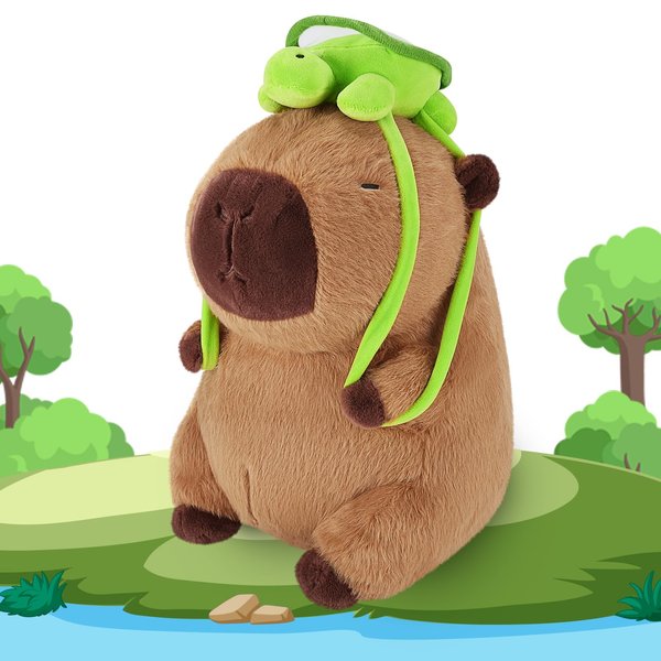 Achwishap Capybara Plush,Cute Plushies Capybara Stuffed Animal,Soft Capybara Plush Toys,Kawaii Plush Stuffed Toys with Turtle Backpack Plushies Gifts for Kids Adults Birthday(Capybara Turtle,14”)