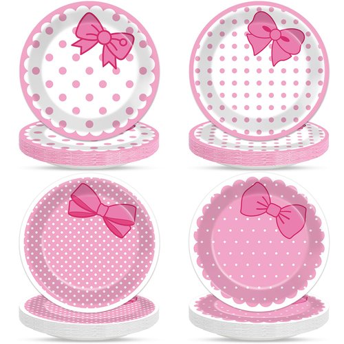 Justforjoyful 48Pcs Pink Cat Party Supplies 9inch Cat Party Paper Plates Tableware Set Disposable Cute Cat Cake Dessert Plates Cute Kitty Dinnerware Set for Birthday Baby Shower Party Decoration Favor