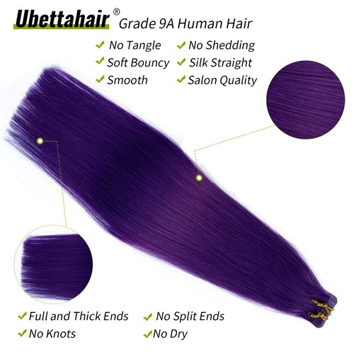 Tape in Hair Extensions Human Hair Lila Colored Hair Extensions Seamless Skin Weft Tape in Real Human Hair Straight Extensions 18Inch 20 Pieces/40Gram Remy Hair Extensions Purple Tape on for Women