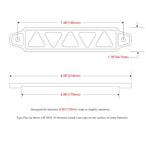 ARONOVA Battery Hold Down Sets,With Billet Aluminum Battery Tie Down Bracket and 18-8(304) Stainless Steel J bolts (Black, 10 inch bolts)
