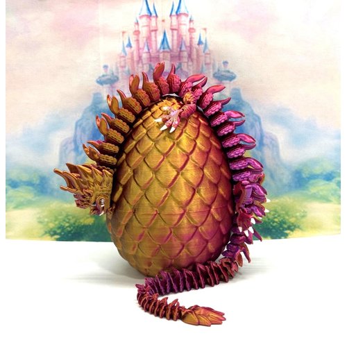 13" 3D Printed Dragon with Dragon Egg, Articulated Dragon, Red Purple Gold Imperial Dragon, Dragon Fidget Toy, Home Office Decor Executive Desk Toy ID001-RPG