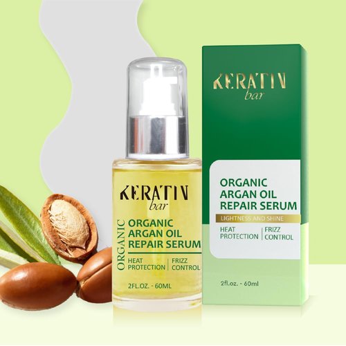 KERATIN BAR 100% Organic Argan Oil Anti Frizz Hair Serum Styling Smoothing Strengthening Hydrating & Nourishing Heat Protection Shine Frizz Control Dry Damage Hair Repair (Argan Oil Serum)