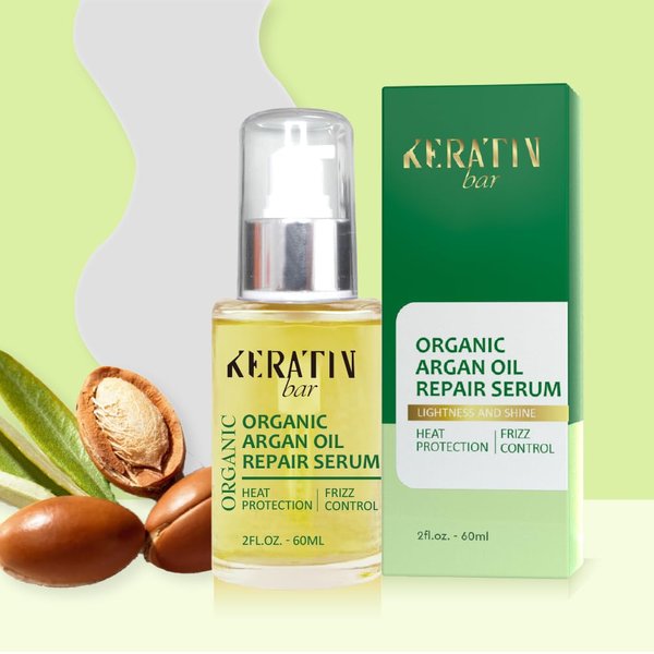KERATIN BAR 100% Organic Argan Oil Anti Frizz Hair Serum Styling Smoothing Strengthening Hydrating & Nourishing Heat Protection Shine Frizz Control Dry Damage Hair Repair (Argan Oil Serum)