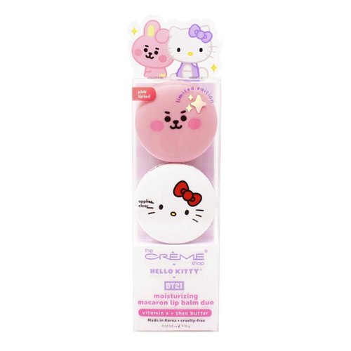 The Creme Shop x Hello Kitty x BT21 Baby Vitamin E, Shea Butter, Natural Oils for Deep Moisturization On-the-go Lip Care Solution Duo Macaron Lip Balm - COOKY