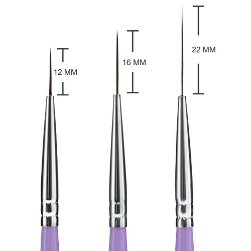 Beaute Galleria 3 Pieces Nail Art Long Striper Brush Set (12mm, 16mm, 22mm) for Thin Long Fine Line, Detailer, Striping, Color Block, One Stroke