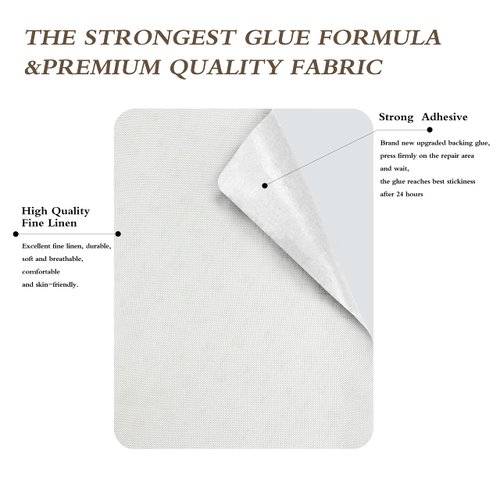 KING MOUNTAIN Fine Linen Repair Patches, Self-Adhesive Linen Fabric Patches, 8X11 inch Extra Size, Multi Color, Can be Used for Linen Sofa Repair and Linen Clothes Repair(8" x 11",White)