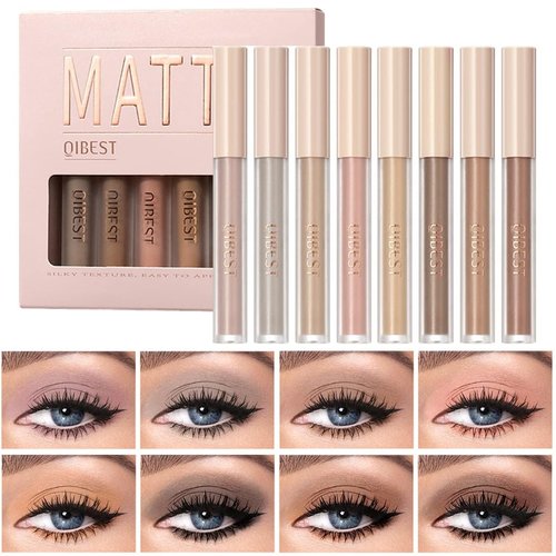 BIOKUSY 8 Pack Matte Liquid Eyeshadow Set, Brown & Taupe Matte Neutral Tones, Cream To Powder Finish, Nude Blendable Waterproof Base Eye Shadow Set for Women(Nude)