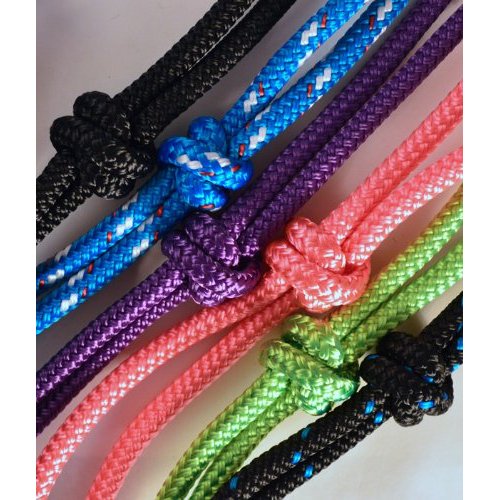 Knotty Girlz 1/4" Double Braid Polyester Yacht Rope Horse Halter (Black with Blue, Yearling)