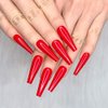 Artquee 24pcs Red Pure Color Ballerina Long Coffin Glossy Fake Nails Press on Nail False Tips Manicure for Women