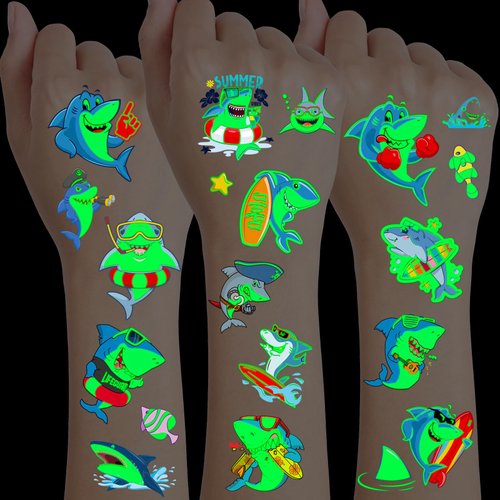 Shark Temporary Tattoos, Konsait 10 Sheets Glow Shark Tattoos for Kids Adults, Under the Sea Tatt...