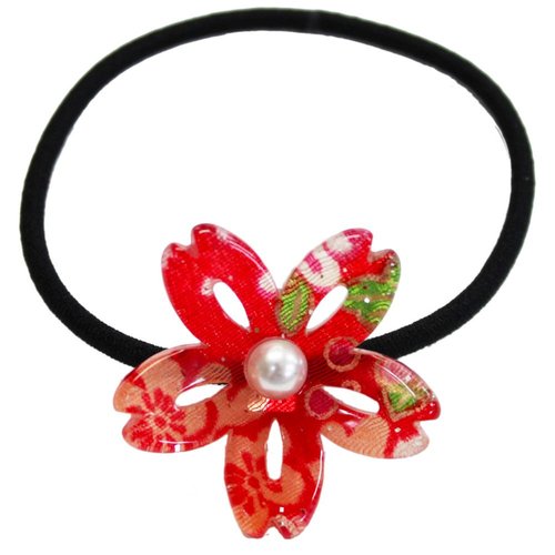 Japanese Chirimen Made Sakura Design Hair Accessory Elastic Hair Band Ponytail Holder