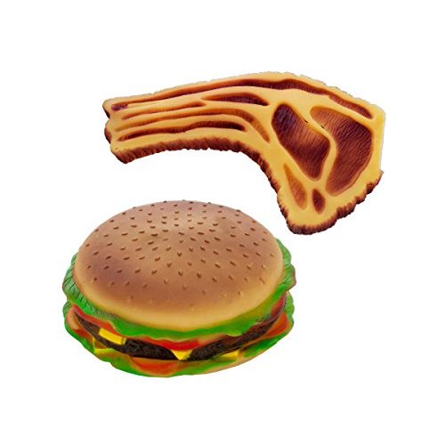 Rainbow Kinect Kole Squeaky Hamburger and Steak Dog Toy Quantity 2
