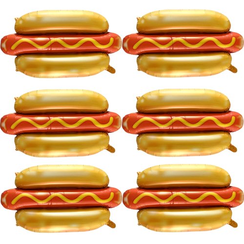 6PCS Hot Dog Balloon Food Themed Balloons, Hot Dog Decorations Balloons for Birthday, Baby Shower, Carnival, Fast Food Snacks BBQ Party Decorations