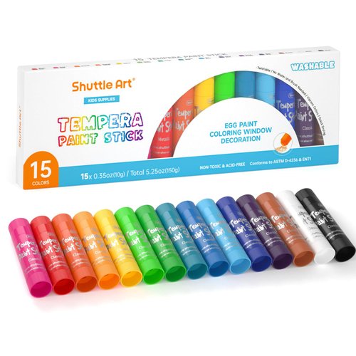 Tempera Paint Sticks, 15 Colors Solid Tempera Paint for Kids, Super Quick-drying, Washable Paint, Works Great on Paper Wood Glass Ceramic Canvas