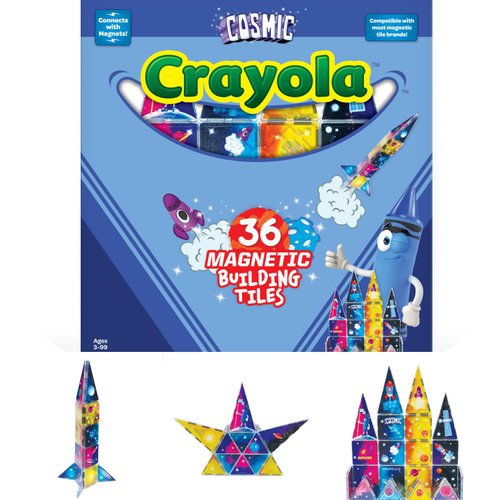 CreateOn Crayola Cosmic Magnetic Tiles, Building Set for Kids, Magnetic Tiles, Magnetic Building Toys for Kids, STEM Learning Toys for Boys and Girls Ages 3 and Up, 36-Piece Set (Cosmic)