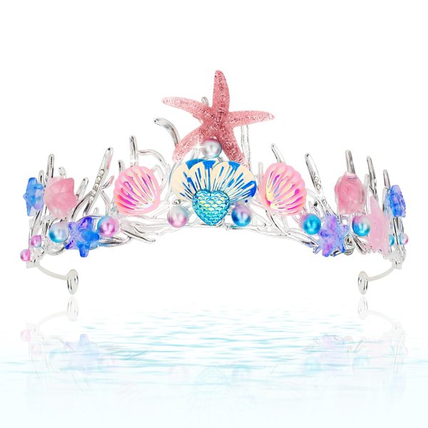 CIEHER Mermaid Crown for Women Girls Mermaid Headband Starfish Tiara Seashell Crown Mermaid Party Decorations Mermaid Birthday Decorations, Mermaid Accessories Costumes for Women