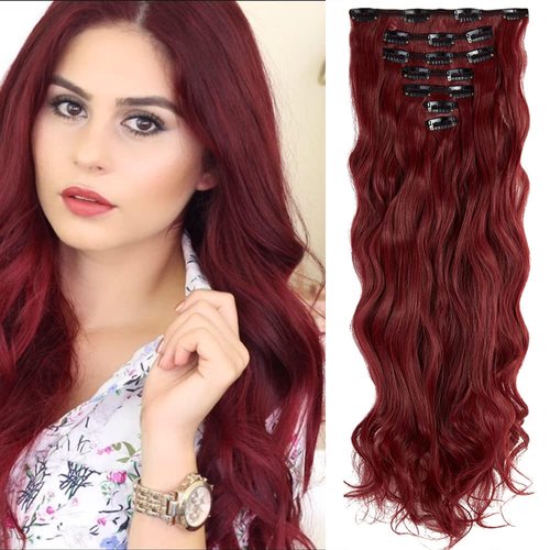 OMGREAT 24 Inch Clip in Hair Extensions Wavy Curly Full Head Synthetic Hair Extensions Hair pieces for Women Girls 7 PCS 160G/Set Bleach Blonde