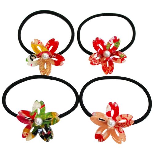 Japanese Chirimen Made Sakura Design Hair Accessory Elastic Hair Band Ponytail Holder