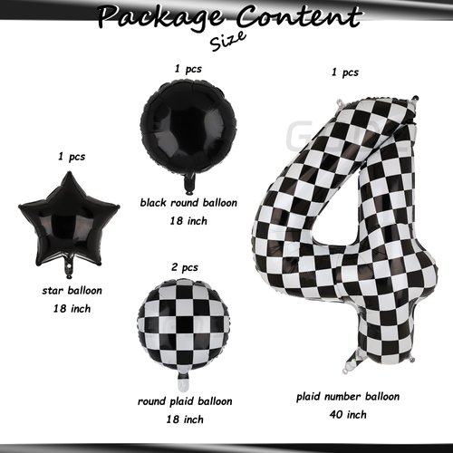 40 Inch Checkered Number Balloon 4 Black and White Race Car Birthday Balloons Baby Hippie Smile Party Shower Boys 4th Birthday Race Car Theme Party Decor Supplies 5 Pcs