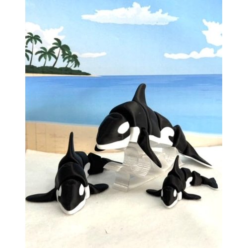 Generic 3D Printed Orca, 3 pcs Articulated Orca Whale, Fun Home Decor, Executive Desk Decor, Fidget Toy for ADHD/Autism, Medium, Black