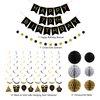 YEOCU 70th Birthday Decorations, Happy Birthday Banner with Honeycomb Balls, Gifts Hanging Swirl Streamers, Circle Dots Garland - Happy Birthday Party Decorations for Women Men (Black and Gold, 70th)