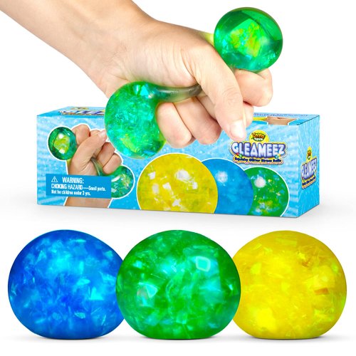 YoYa Toys Gleameez Glitter Stress Ball Fidget Toy Pack | Colorful Squish Balls Filled with Sparkling Foil Glitters | Excellent for Stress Relief, Focus, Relaxation & Gift Giving | 3 Pack