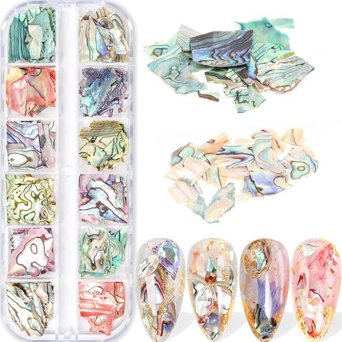 Doneace Colorful Irregular Abalone Seashell Slices 12Colors 3D Nail Art Sequins Supplies Nail Art Shell Slices Design UV Gel Flake Manicure Mermaid Slices DIY Nail Decorations