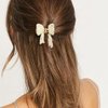 CAKURE Gold Bow Claw Clip Pearl Bow Hair Clip Cute Hair Catch Barrettes Styling Hair Accessories for Women and Girls (Pack of 2)
