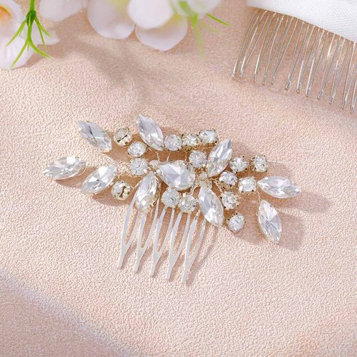 Foyte Crystal Wedding Hair Comb Rhinestone Headpieces Leaf Bride Hair Pieces Bridesmaid Side Hair Combs for Women and Brides (silver)